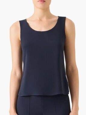 AKRIS Sleeveless Silk Georgette Top Navy